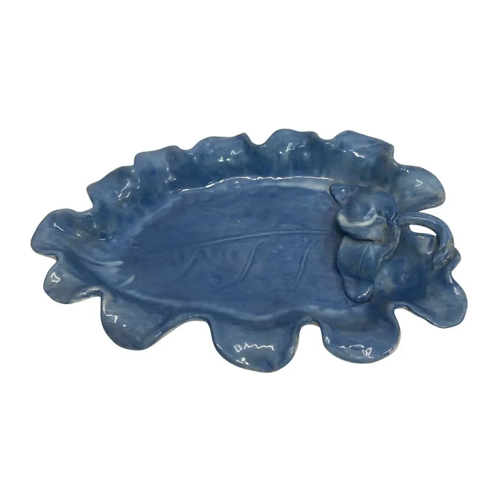 VTG Stangl Pottery Terra Rose Glazed Leaf Serving Tray Platter Blue 17.5